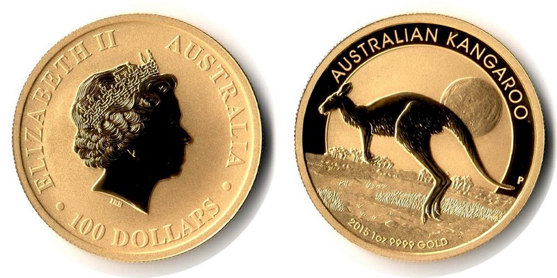 Australien MM-Frankfurt Feingewicht: 31,1g Gold 100 Dollar (Känguru) 2015 stempelglanz