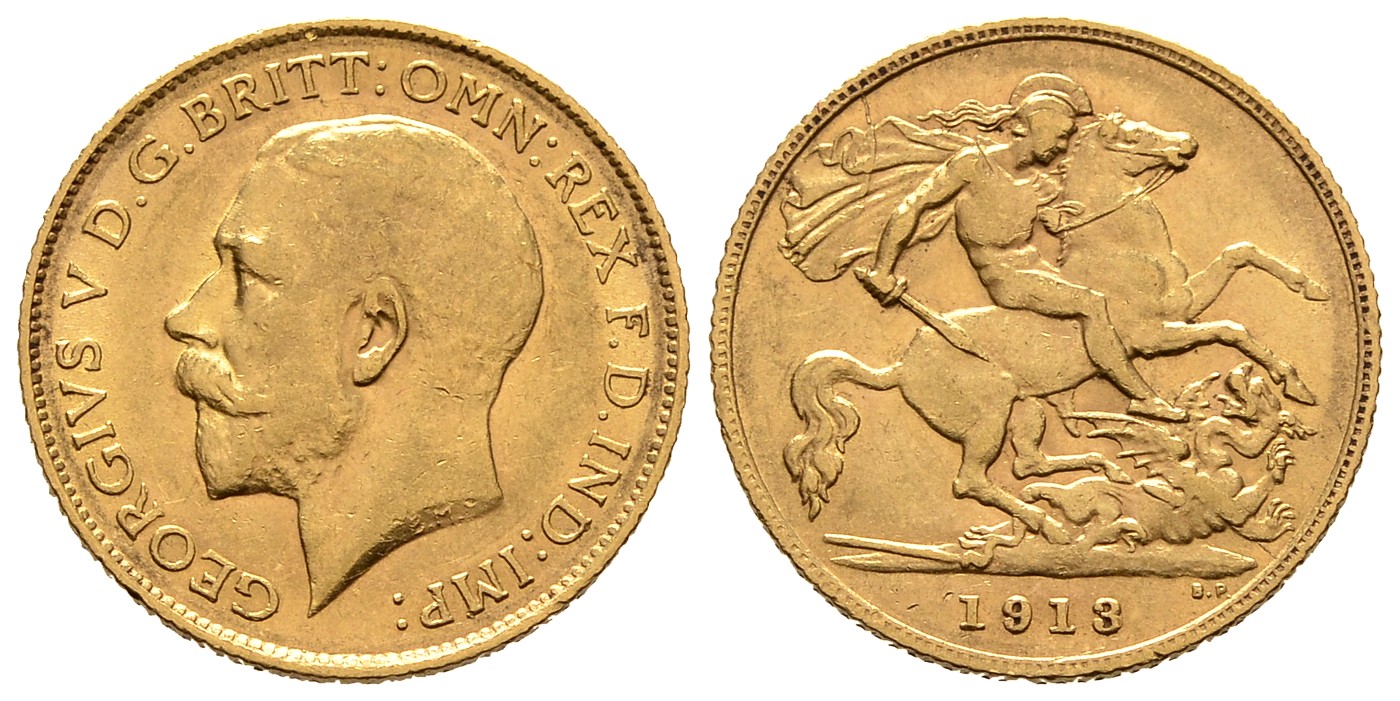 PEUS 8009 Großbritannien 3,66 g Feingold. George V. (1910 - 1936) 1/2 Sovereign GOLD 1913 Sehr schön