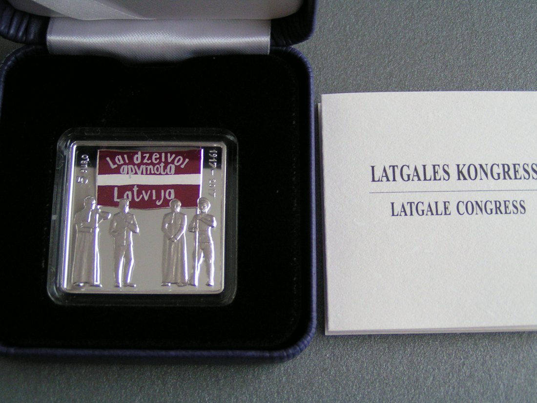  Lettland 5 Euro Silber mit Farbe 2017 pp 100 Jahre Kongress Latgalen Aufl. 3.000 Ex.   