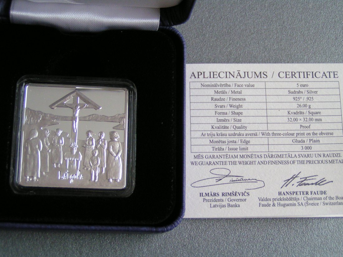  Lettland 5 Euro Silber mit Farbe 2017 pp 100 Jahre Kongress Latgalen Aufl. 3.000 Ex.   