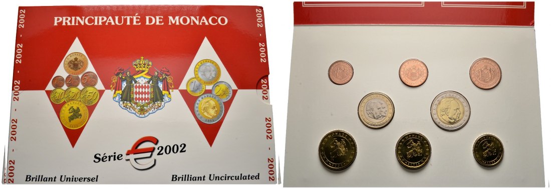 PEUS 8023 Monaco In Originalverpackung KMS Euro (8 Münzen) 2002 Brilliant Uncirculated (eingeschweißt)