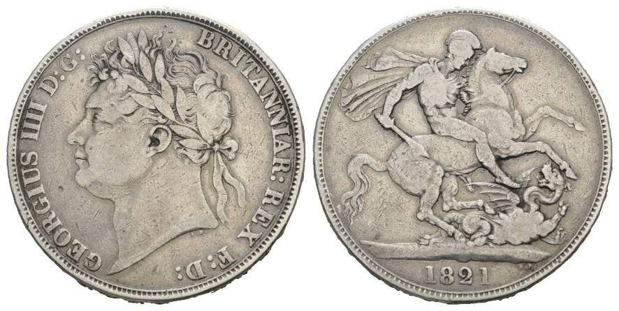  Großbritannien, Crown 1821, Silber, 27,68 g   