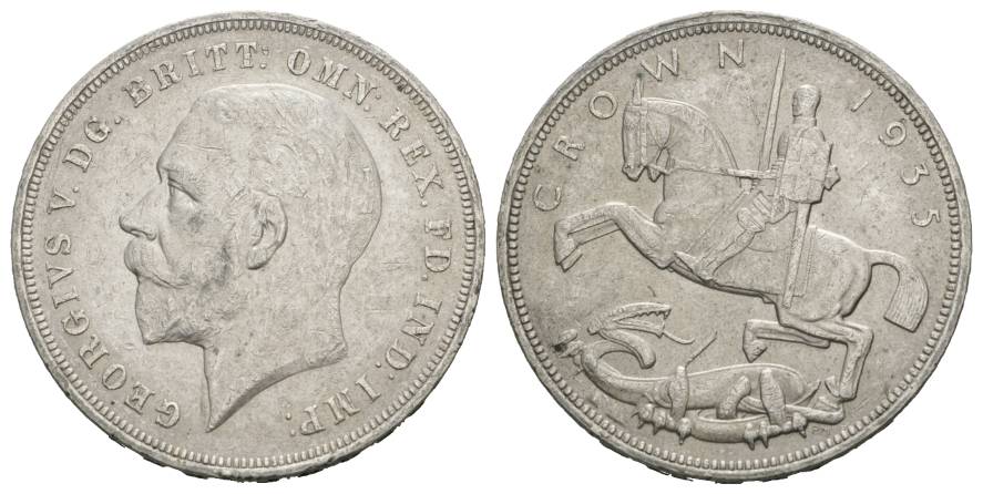  Großbritannien, Crown 1935, Silber, 28,27 g   