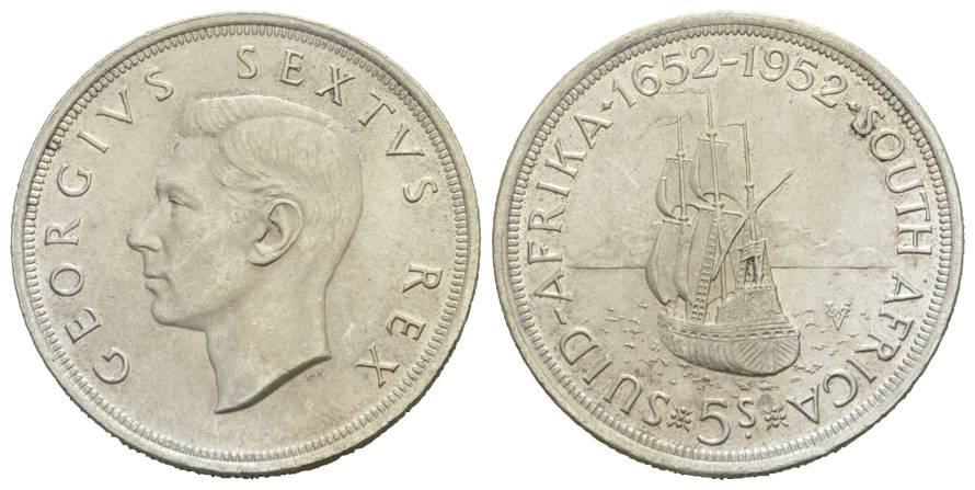  Südafrika, 5 Shilling 1952; AG, 28,36 g   