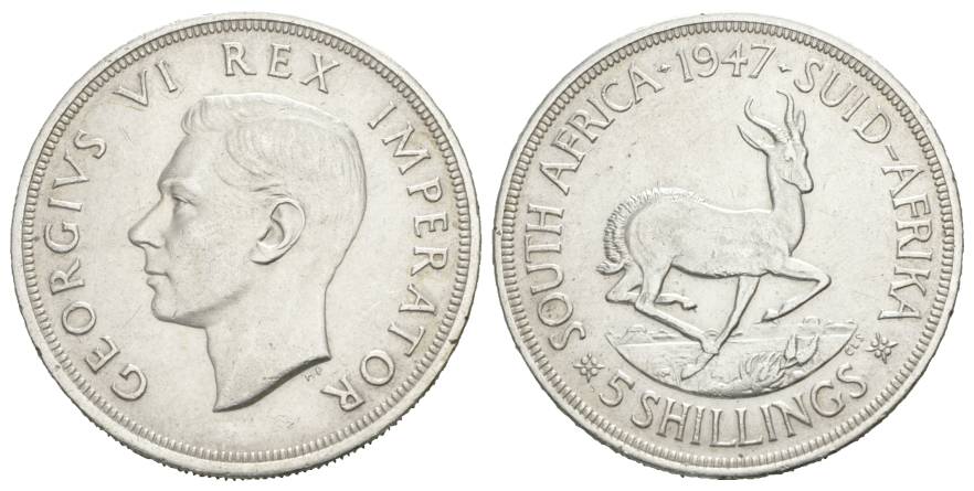  Südafrika, 5 Shilling 1947; AG 28,24 g   