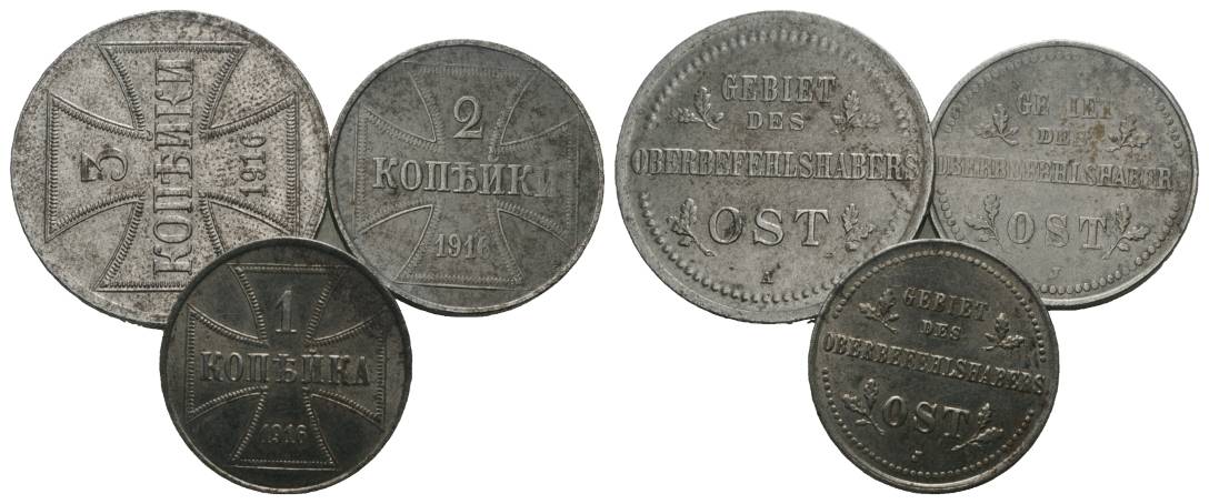 Oberbefehlshaber Ost, 3 Kleinmünzen (Kopeken)   