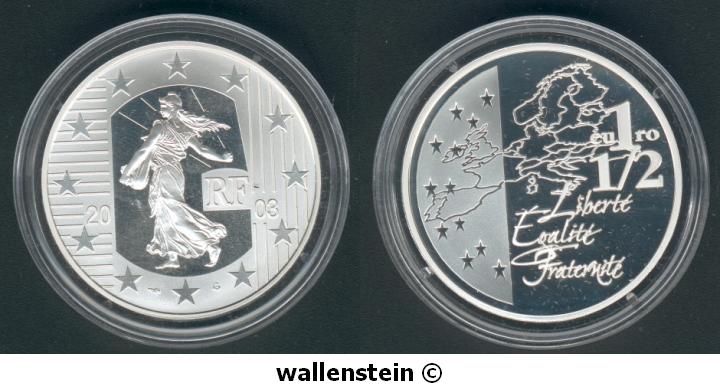 Frankreich 1 1/2 Euro 2003 Säerin, Leuchtturm, Kat.-Nr.LU-G68, in Etui mit Zertifikat, PP