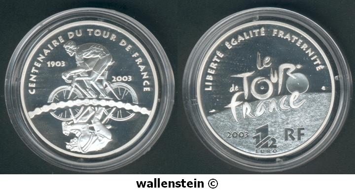 Frankreich 1 1/2 Euro 2003 100 Jahre Tour de Francs, in Etui mit Zertifikat, PP