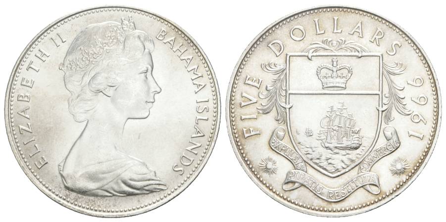  Bahama Islands, 5 Dollar 1966, AG; 41,84 g   