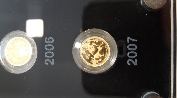 China MM-Frankfurt Feingewicht: 5 x 1,24g Gold 5 x 15 Yuan (Panda) 2007 PP