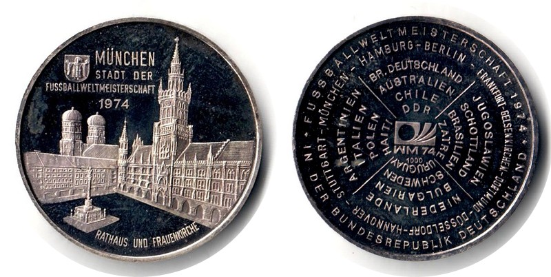  Deutschland Medaille  1974  FM-Frankfurt Feingewicht: 9,38g Silber vorzüglich  München   