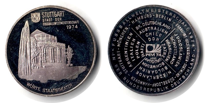  Deutschland Medaille  1974  FM-Frankfurt Feingewicht: 9,38g Silber vorzüglich  Stuttgart   