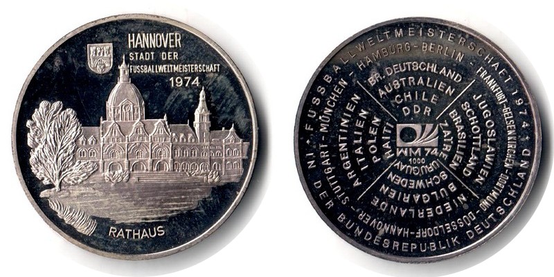  Deutschland Medaille  1974  FM-Frankfurt Feingewicht: 9,38g Silber vorzüglich Hannover   
