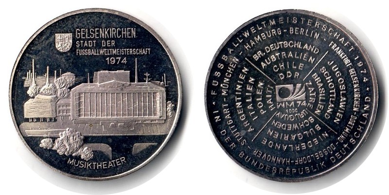  Deutschland Medaille  1974  FM-Frankfurt Feingewicht: 9,38g Silber vorzüglich Gelsenkirchen   