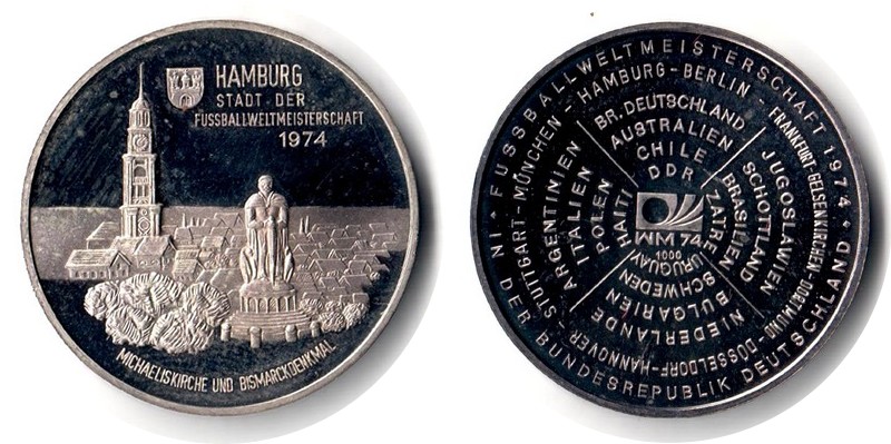  Deutschland Medaille  1974  FM-Frankfurt Feingewicht: 9,38g Silber vorzüglich Hamburg   