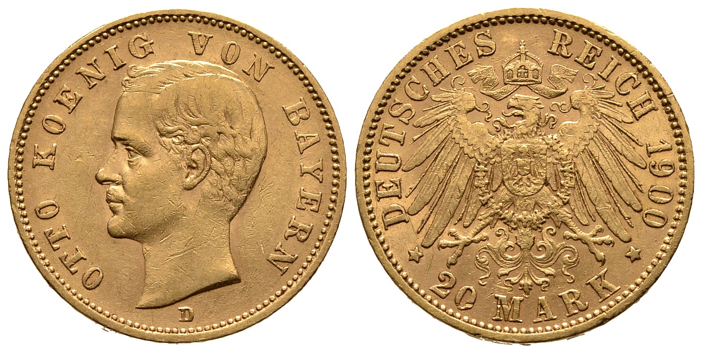 PEUS 8038 Bayern - Kaiserreich 7,17 g Feingold. Otto (1886 - 1913) 20 Mark GOLD 1900 D Sehr schön +