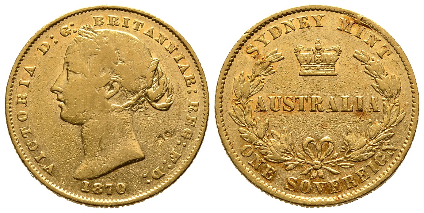 PEUS 8039 Großbritannien / Australien 7,32 g Feingold. Victoria (1837 - 1901) Sovereign GOLD 1870 Sydney Kratzer, fast Sehr schön