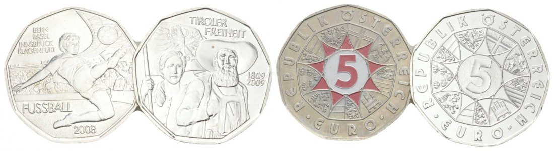  Österreich, 2 Gedenkmünzen, 5 Euro 2008/2009   