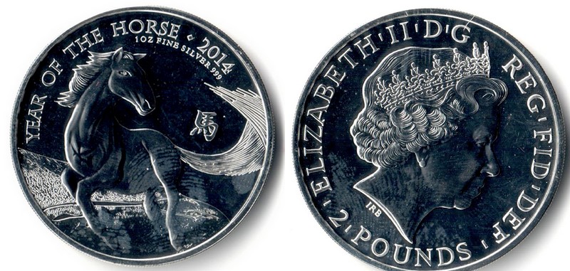  Großbritannien  2 Pounds (Pferd) 2014  FM-Frankfurt  Feingewicht: 31,1g  Silber  stgl.   