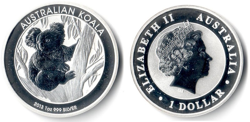  Australien  1 Dollar (Koala) 2013  FM-Frankfurt Feingewicht: 31,1g Silber  PP   