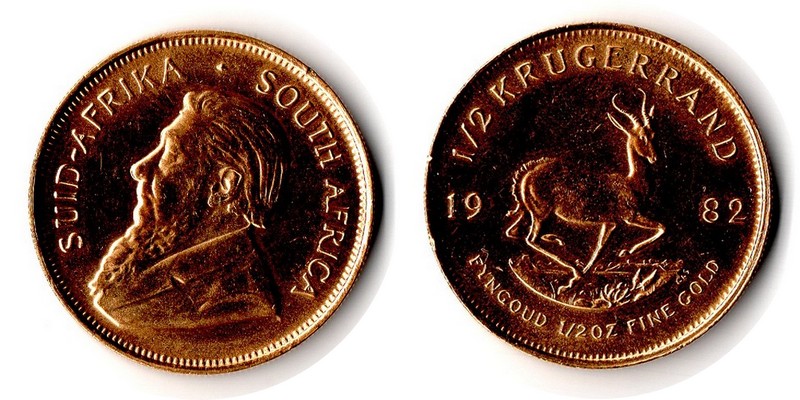 Südafrika MM-Frankfurt Feingewicht: 15,55g Gold 1/2 Unze Krügerrand 1982 vorzüglich(kl.Randfehler)