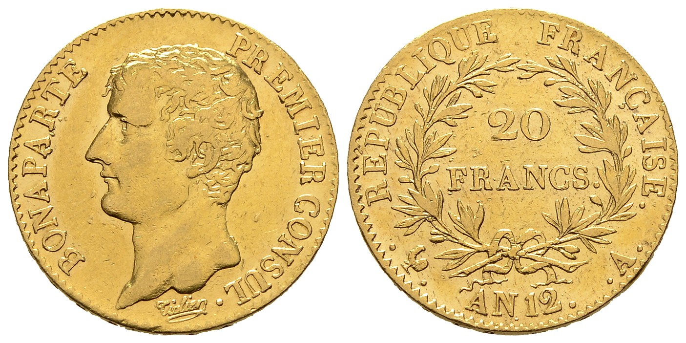 PEUS 8056 Frankreich 5,81 g Feingold. Bonaparte 1. Konsul (1799 - 1804) 20 Francs GOLD AN 12 A (1803-04 Sehr schön