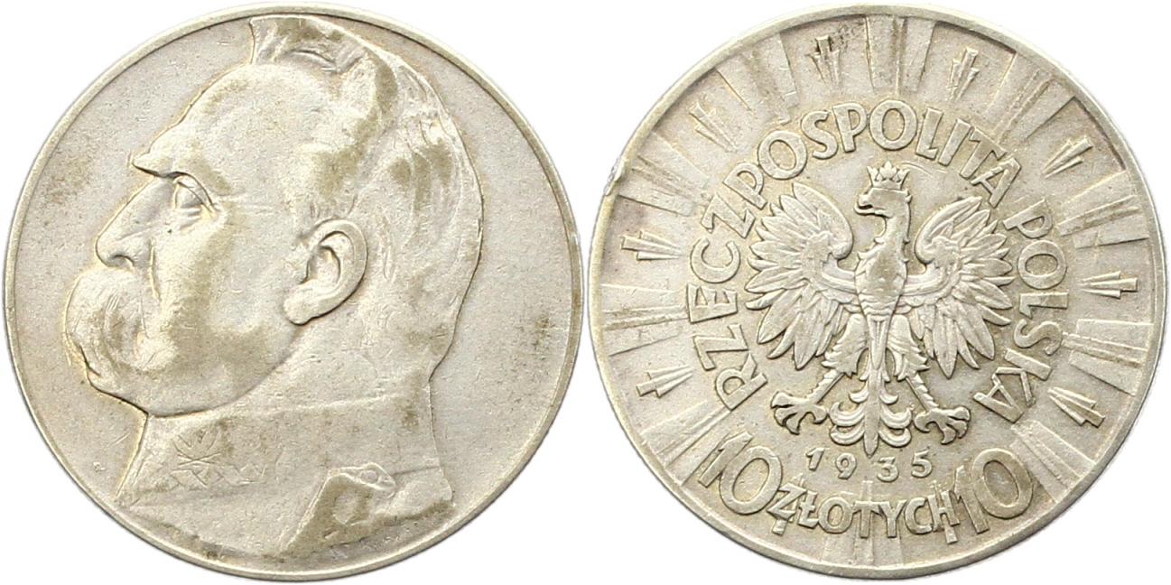  7838 Polen  10 Zlotych Pilsudski 1935  16,5 Gr. Silber fein  schön   