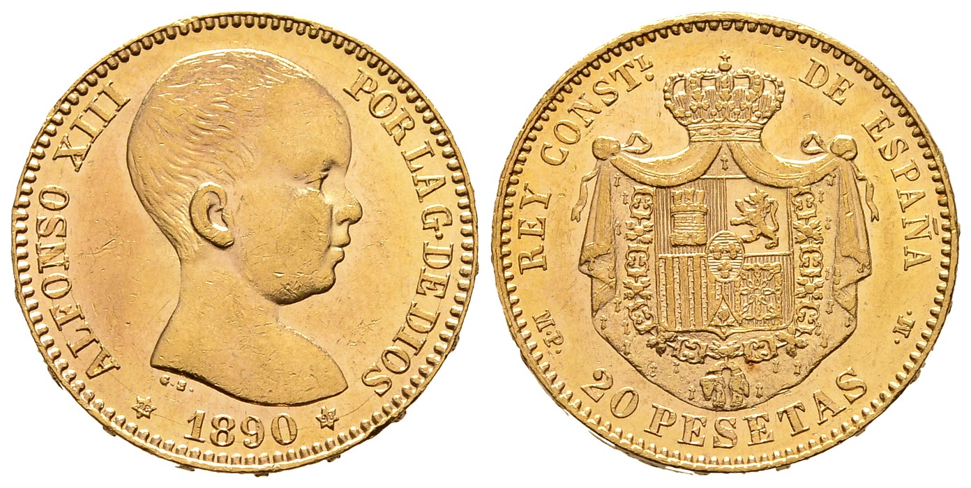 PEUS 8091 Spanien 5,81 g Feingold. Alfons XIII. (1886 - 1931) 20 Pesetas GOLD 1890 (18.90)MP-M Kl. Kratzer, fast Vorzüglich