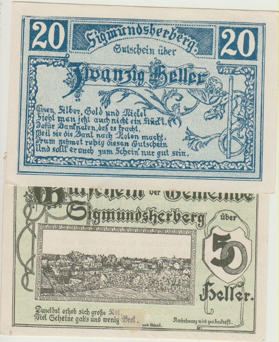  Österreich Notgeld 20,50 Heller Sigmundsherberg, 50 Heller tesarest sonst kfr.   