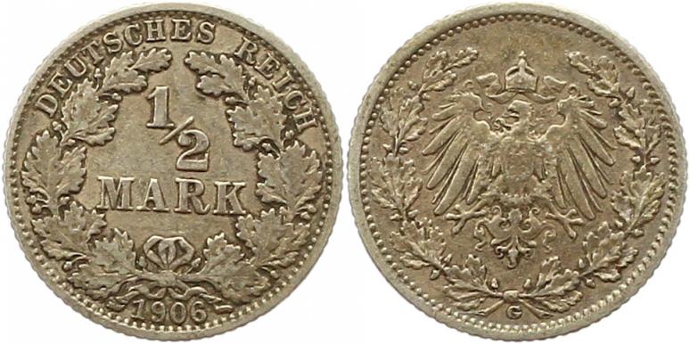  7884 Kaiserreich  1/2 Mark 1906 G   