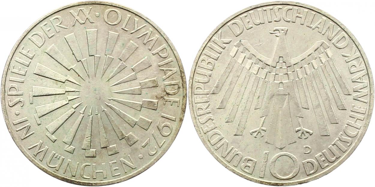  7909 10 Mark Olympiade 1972 D  9,69 Gramm Silber fein  vorzüglich   