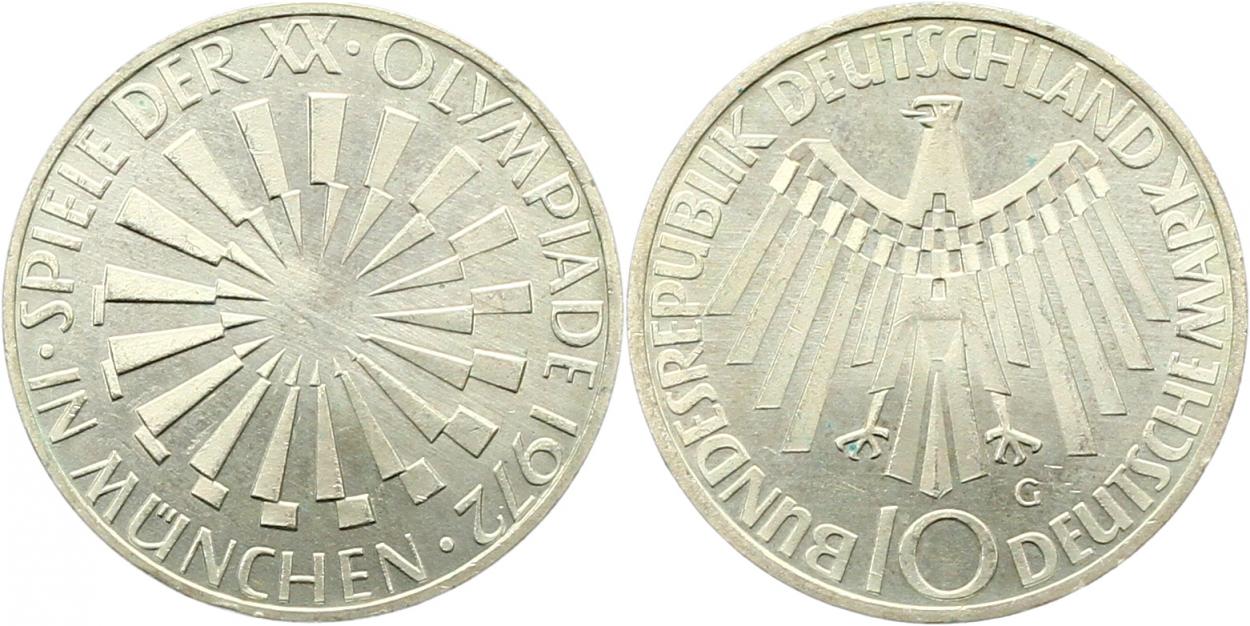  7912 10 Mark Olympiade 1972 München F  9,69 Gramm Silber fein  vorzüglich   