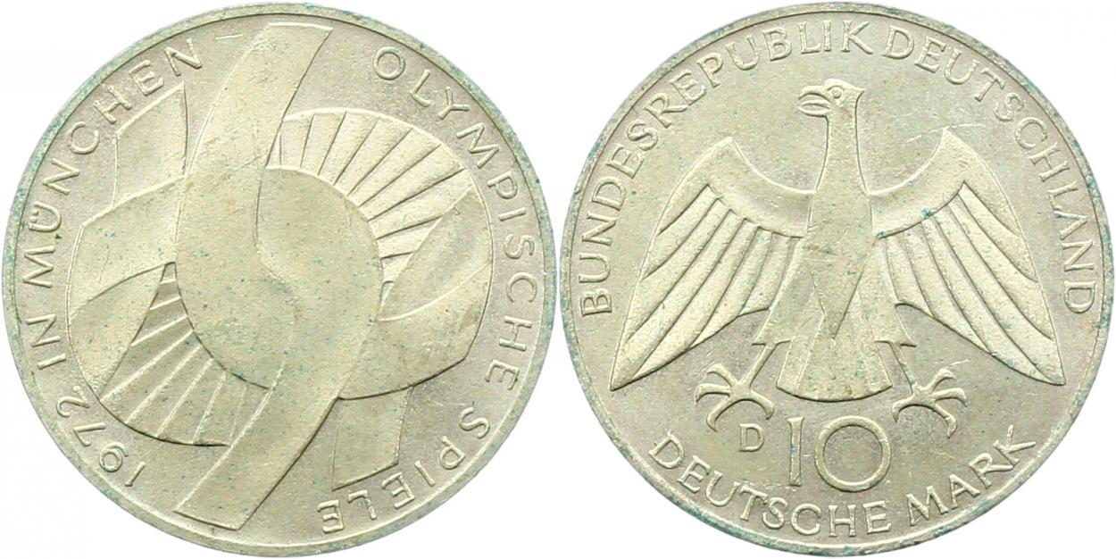  7918 10 Mark Olympiade 1972 F verschlungene Arme  9,69 Gramm Silber fein  vorzüglich   