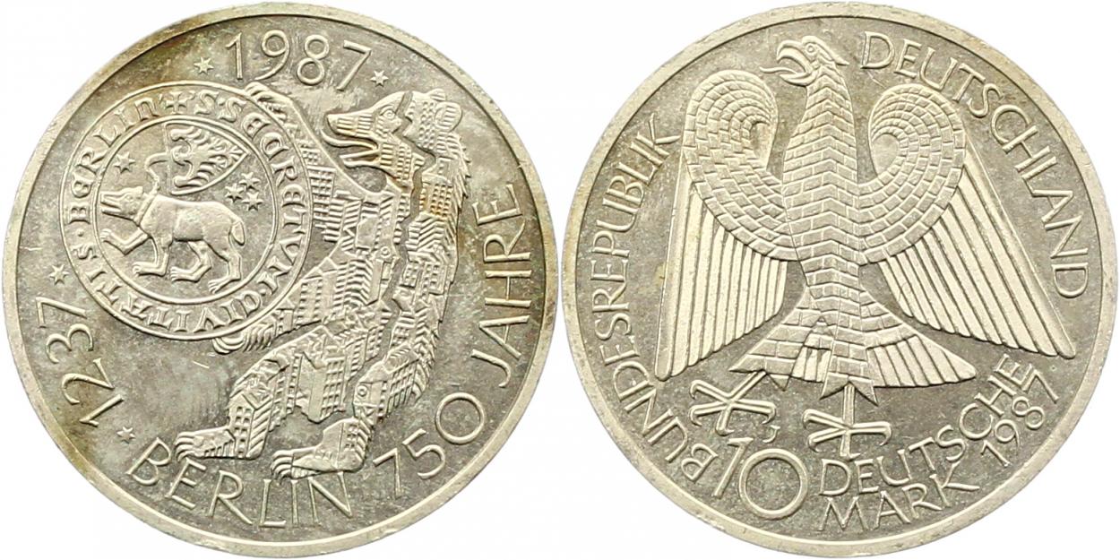  7940 10 Mark 1987 J  750 Jahre Berlin  9,69 Gramm Silber fein vorzüglich   
