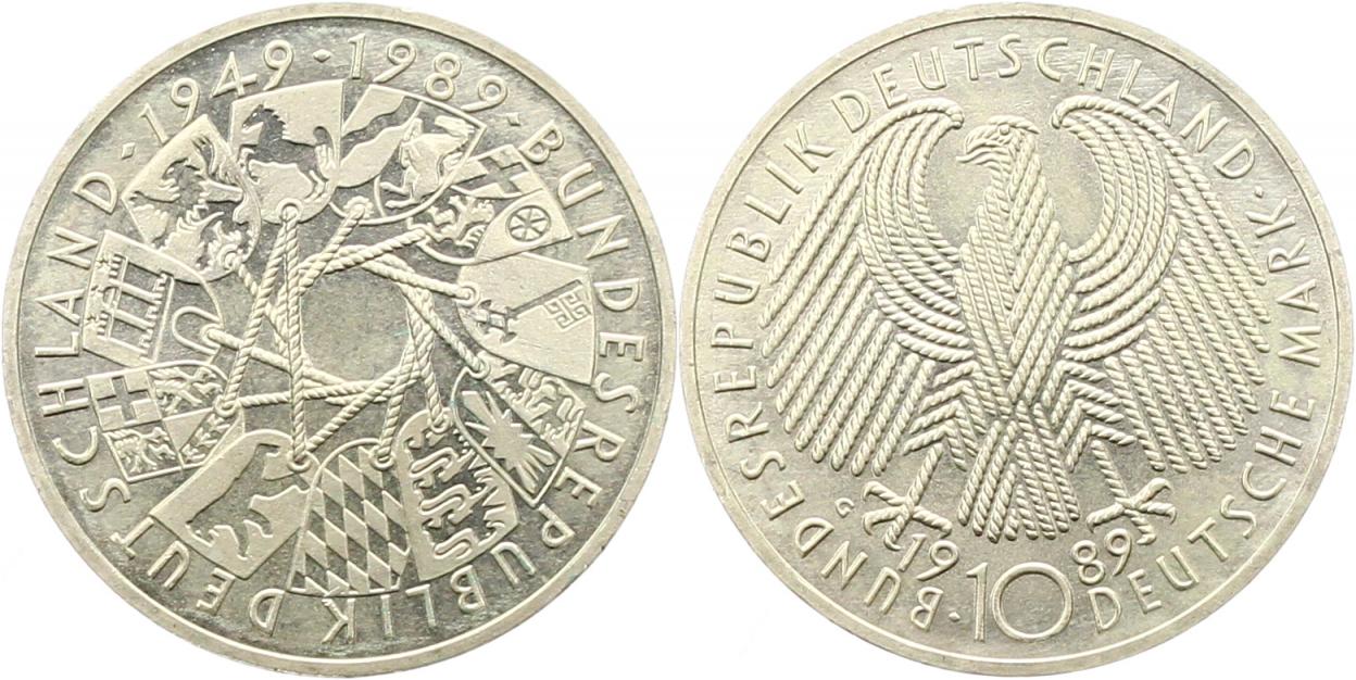  7947 10 Mark 1989 G  40 Jahre Bundesrepublik  9,69 Gramm Silber fein  vorzüglich   
