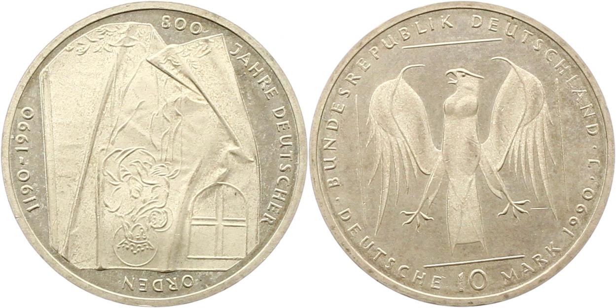  7953 10 Mark 1990 J   Deutscher Orden  9,69 Gramm Silber fein  vorzüglich   