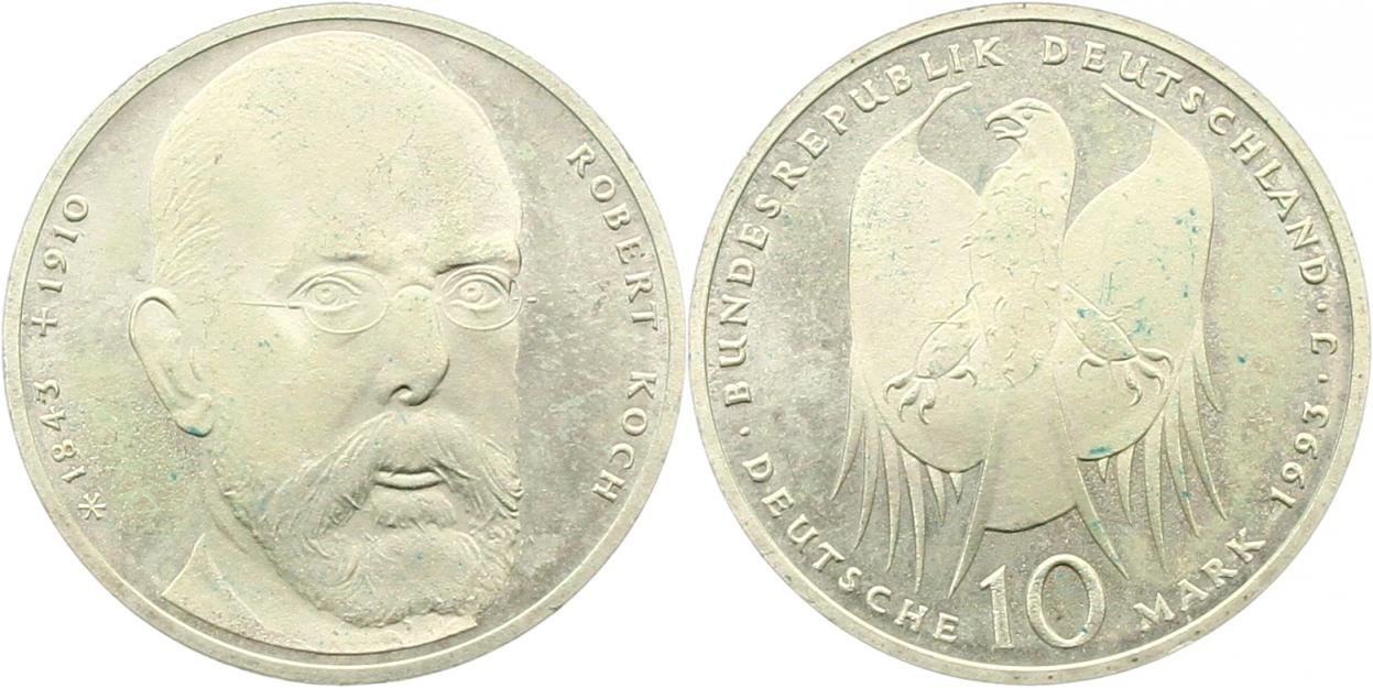  7959 10 Mark 1993 J   Robert Koch  9,69 Gramm Silber fein  vorzüglich   