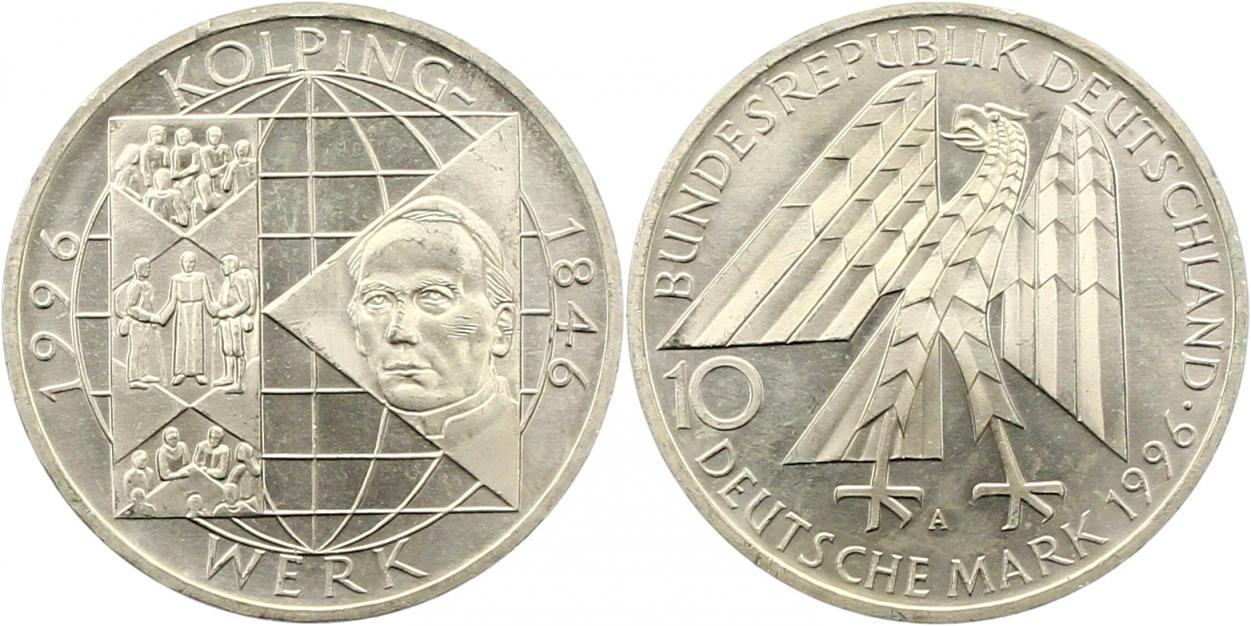  7970 10 Mark 1996 A  Kolping-Werk   9,69 Gramm Silber fein  vorzüglich   