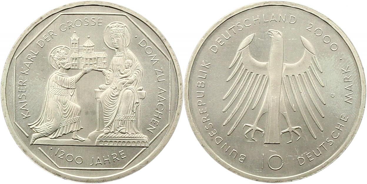  7978 10 Mark 2000 G  Aachener Dom  14,34 Gramm Silber fein  vorzüglich   