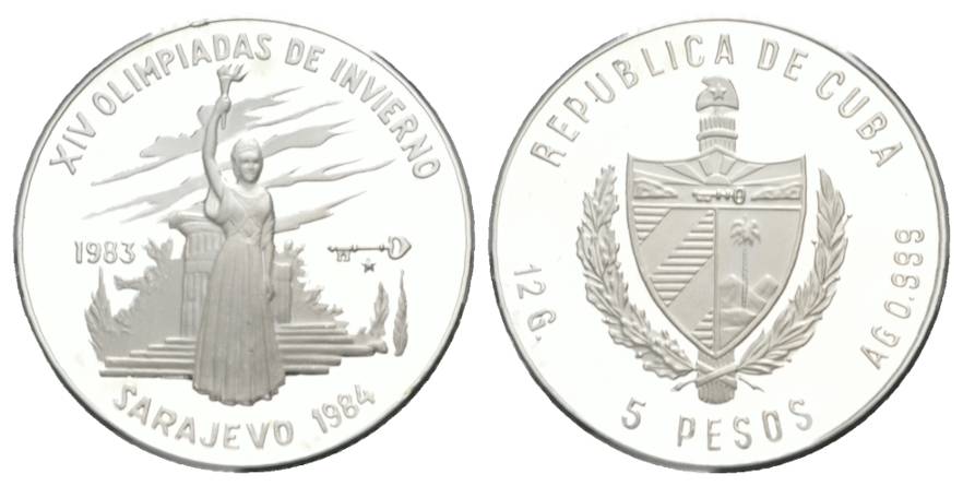  Olympische Spiele 1983 - 5 Pesos Cuba; PP, AG 12,05 g   