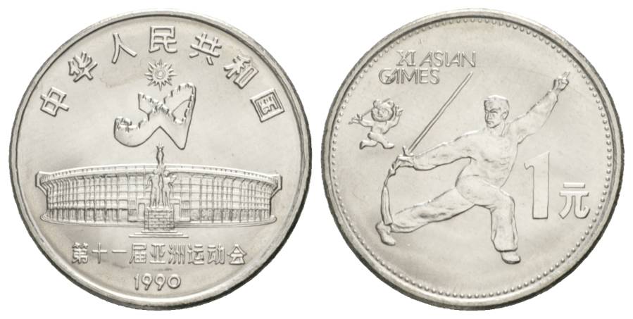  China; 1 Yuan 1990; Asiatische Spiele; 8,64g   