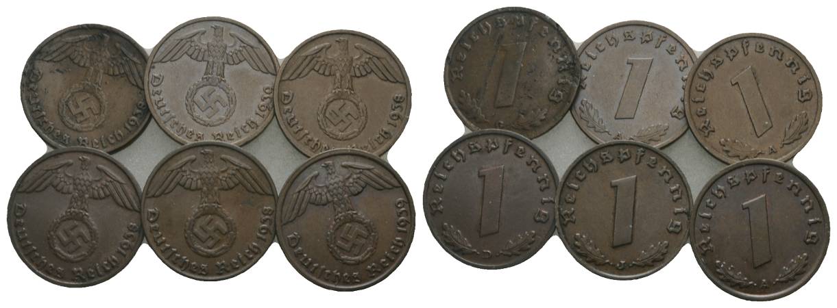  Drittes Reich, 6 Kleinmünzen   