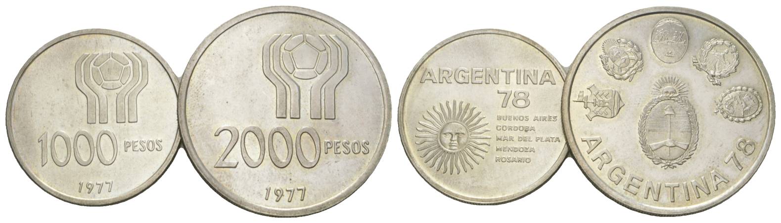  Argentinien Fussball WM 1978 - Weltkugel , 1000/2000 Pesos 1977   