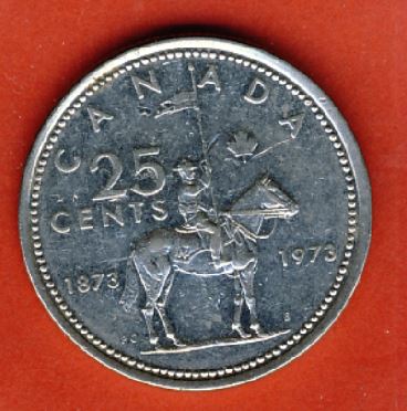  Kanada 25 Cents 1973 100 Jahre Berittene Polizei der Nordweststaaten   