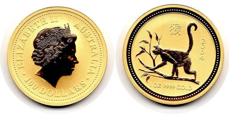 Australien MM-Frankfurt Feingewicht: 31,1g Gold 100 Dollar 2004 stempelglanz
