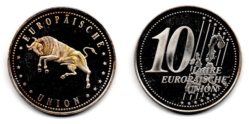  Deutschland  Medaille  10 Jahre Europäische Union Feingewicht:7,5g Silber FM-Frankfurt  vz aus PP   