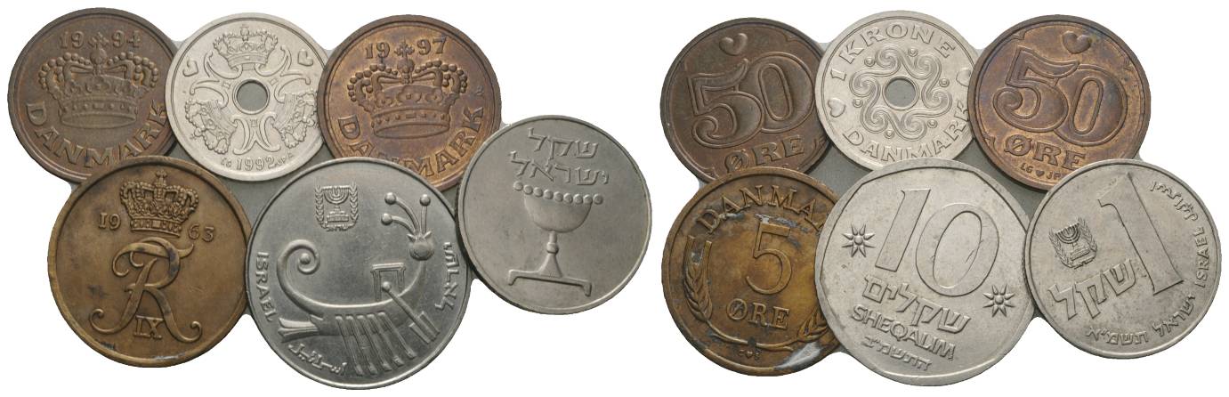  diverse Auslandsmünzen, 6 Stück   