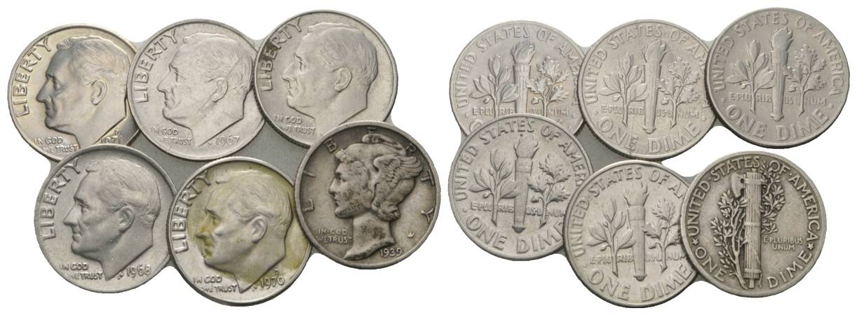  USA, 6 Kleinmünzen   