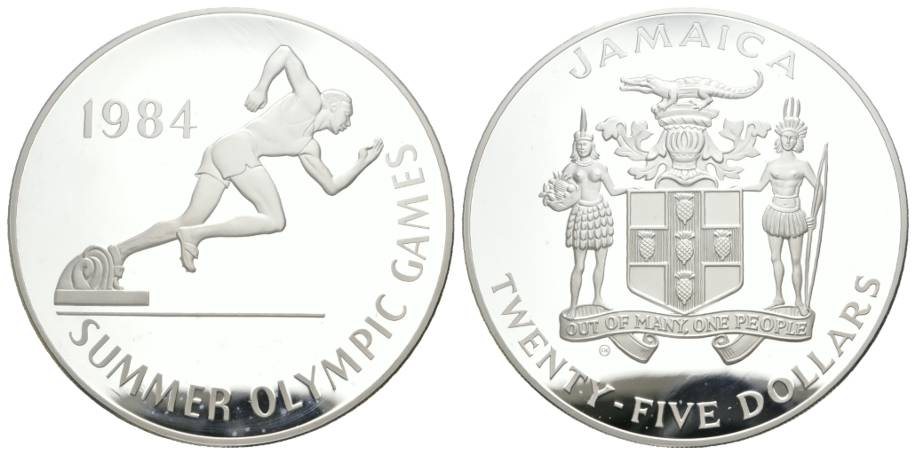  Jamaica, 25 Dollar 1984 Olympische Spiele, Ag, PP   