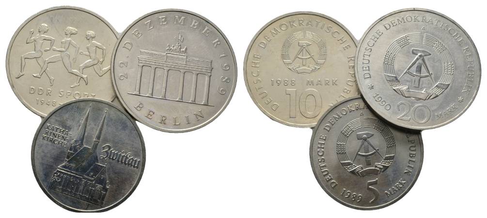  DDR, 20 Mark 1990; 10 Mark 1988; 5 Mark 1989   